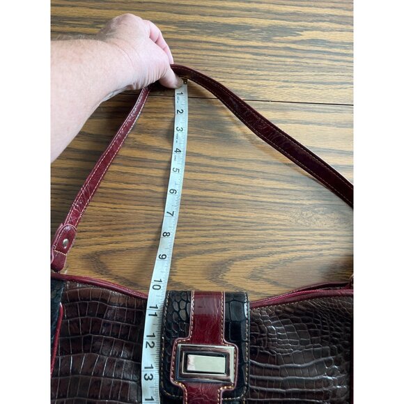 M. C. Marc Chantal burgundy brown faux crocodile zippered handbag - Picture 7 of 7